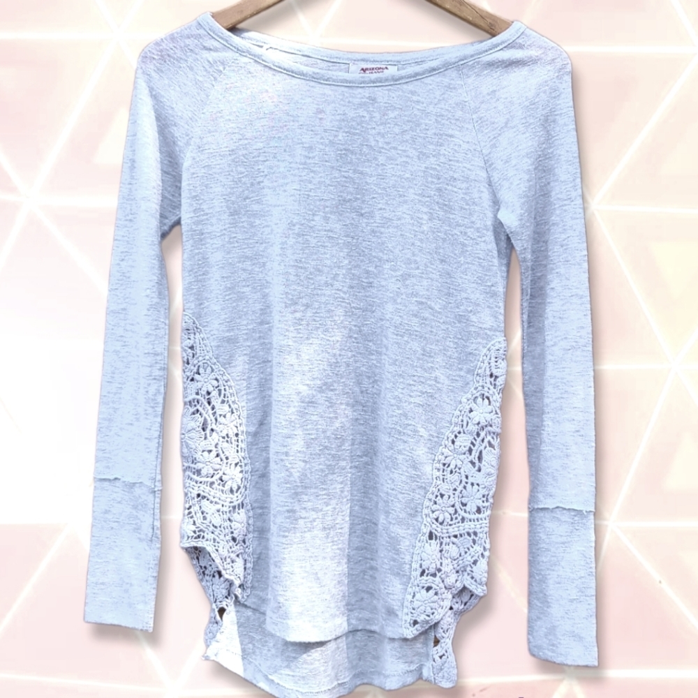 Arizona Jeans Pale Grey Lightweight Knit Longsleeve Top with Lace Details XS